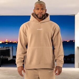 Alphalete Teddy Fleece Hoodie Tan‎ Men’s Size Large Soft Pullover